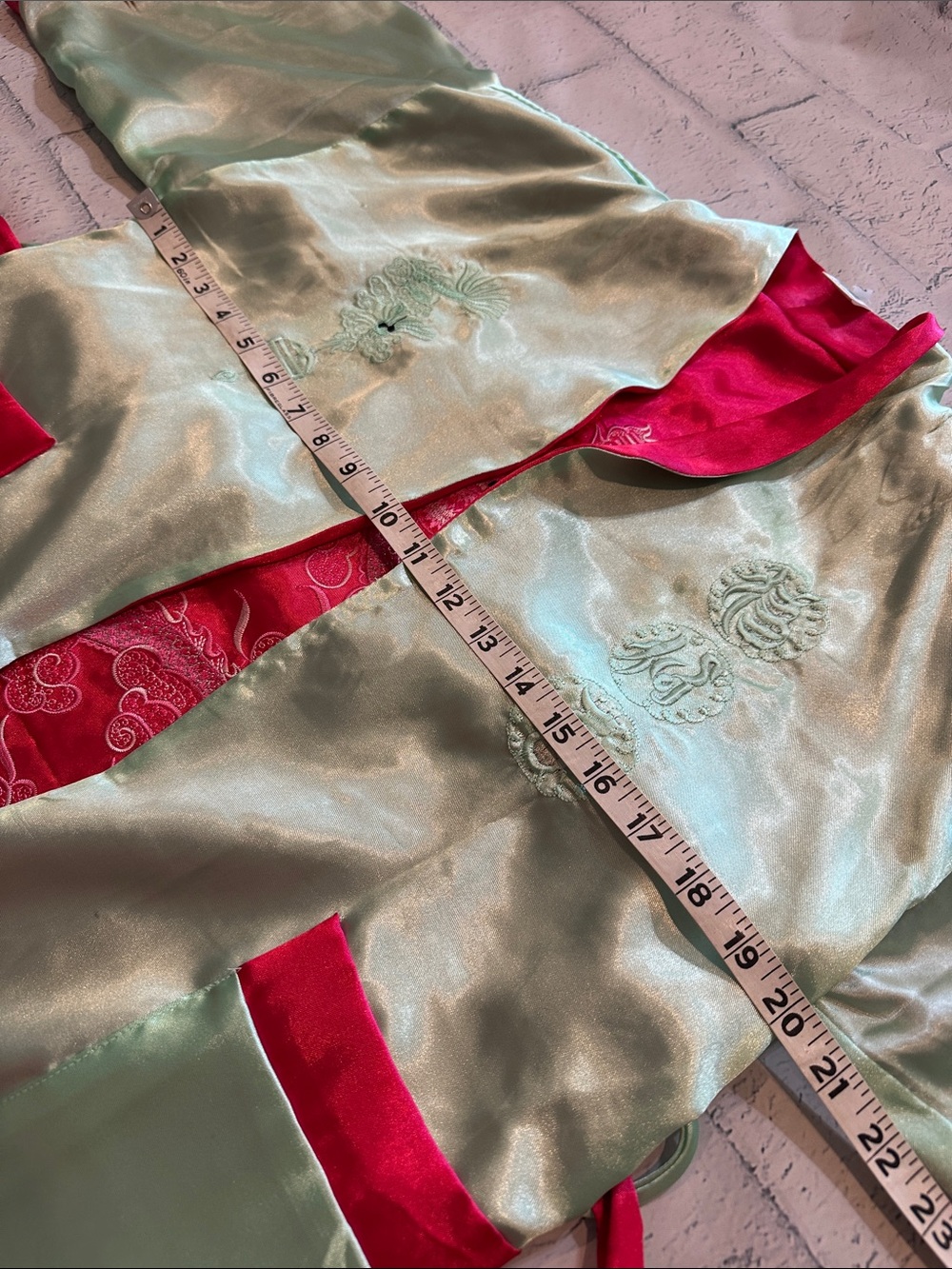 Pink Reversible Kids Kimono Robe with Mint Trim - Elegant Lounge Robe - Picture 9 of 12